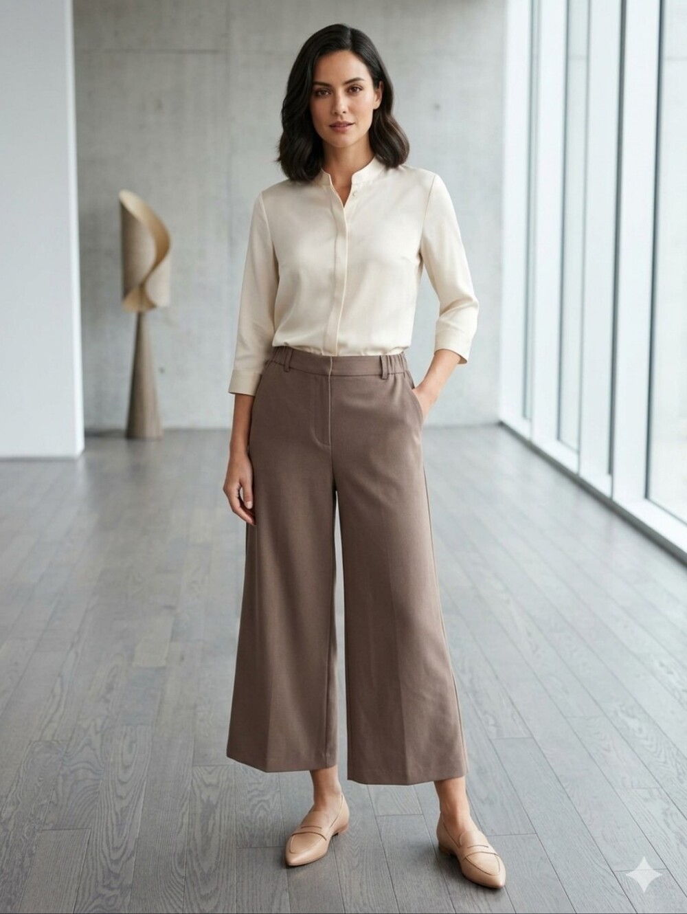 womens Max Studio Wide-Leg Men's Stretch Chinos in Brown - Size L NWT